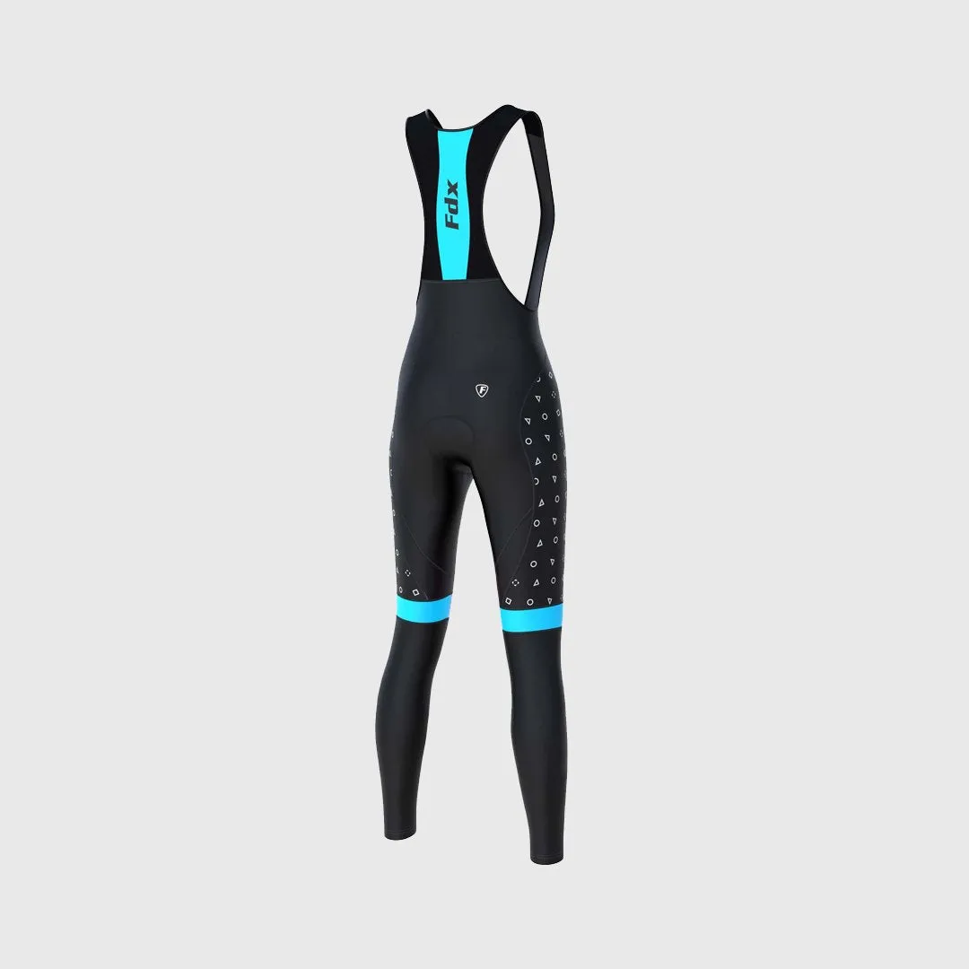Fdx Women's & Girl's Set Polka Dots Thermal Super Roubaix Sky Blue Cycling Jersey & Bib Tights
