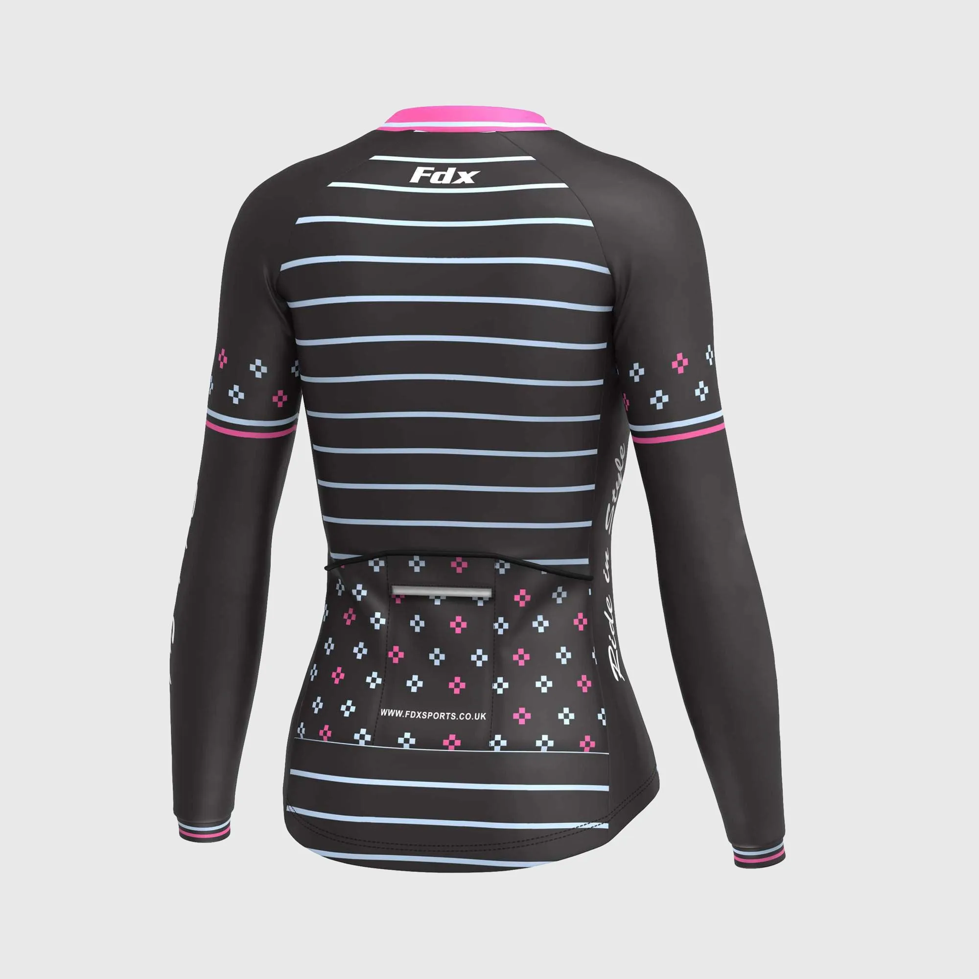 Fdx Women's & Girl's Set Ripple Thermal Super Roubaix Pink Cycling Jersey & Bib Tights