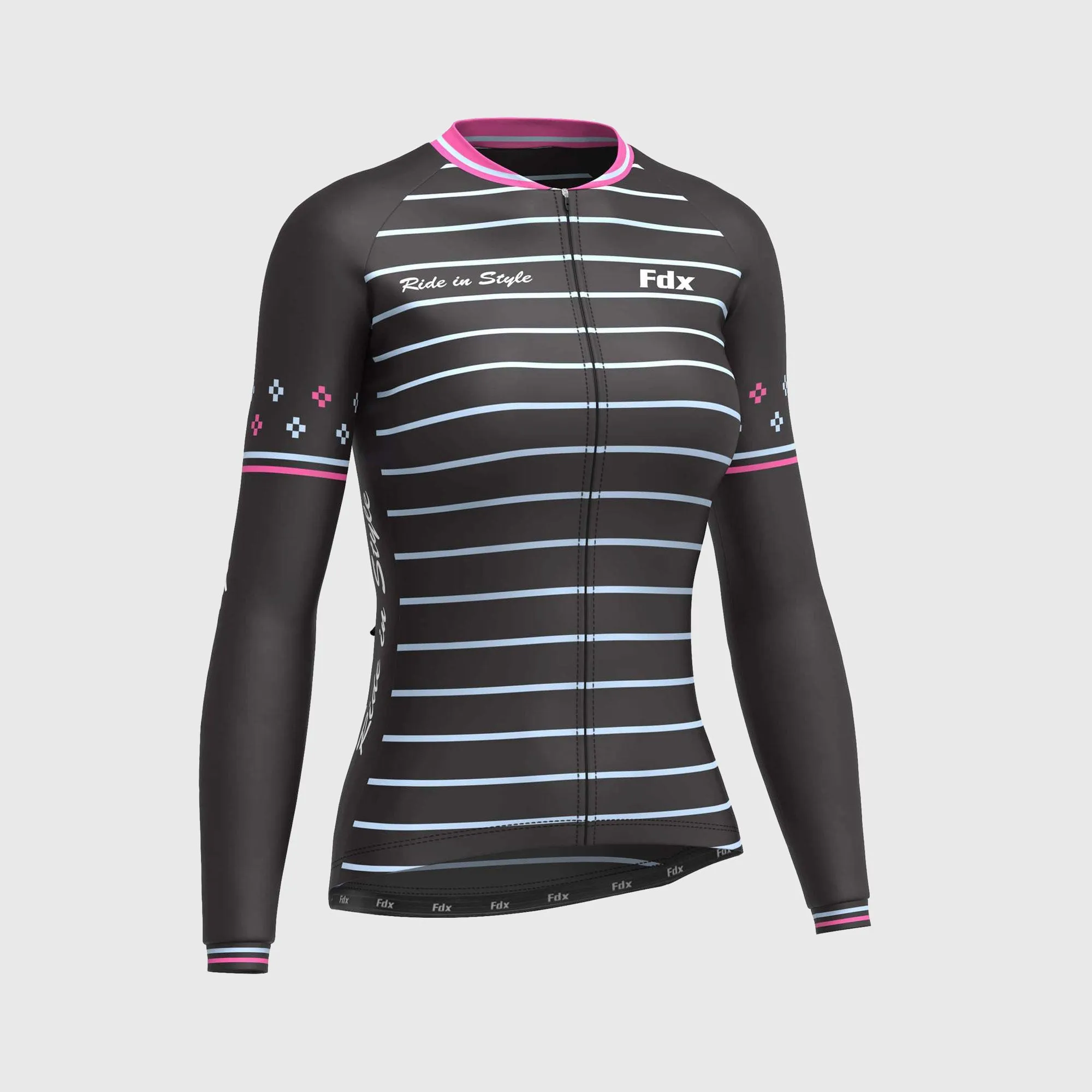 Fdx Women's & Girl's Set Ripple Thermal Super Roubaix Pink Cycling Jersey & Bib Tights
