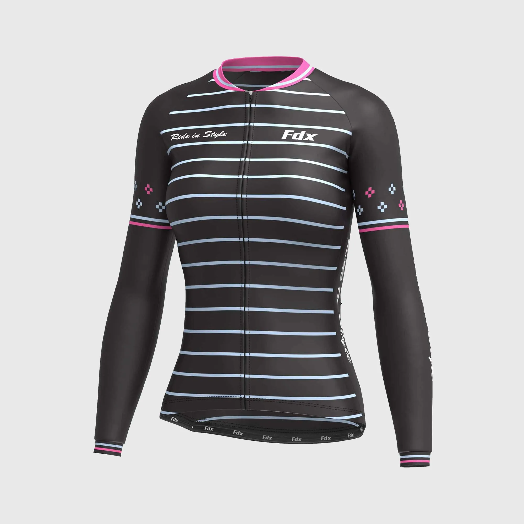 Fdx Women's & Girl's Set Ripple Thermal Super Roubaix Pink Cycling Jersey & Bib Tights