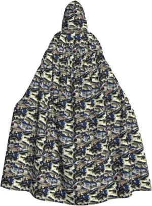 Fish pattern print Hooded cape for adults, Oversized Hooded Cloak with Bow Tie, Adult party dress cape