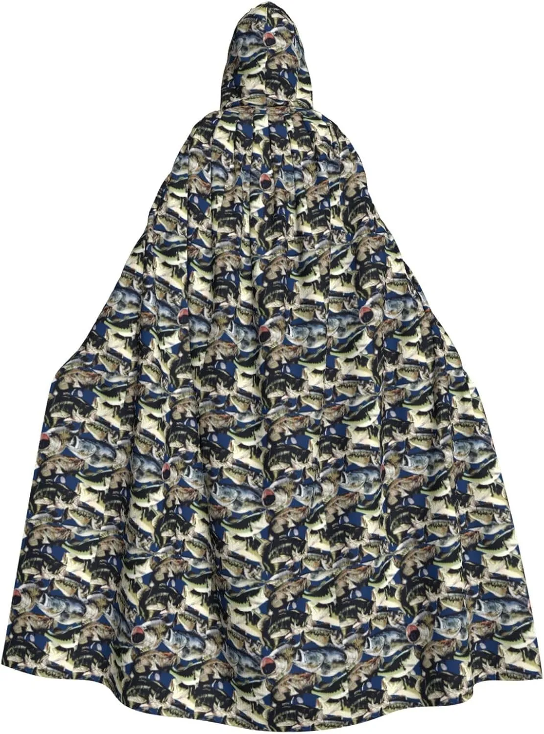 Fish pattern print Hooded cape for adults, Oversized Hooded Cloak with Bow Tie, Adult party dress cape