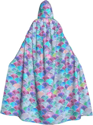 Fish Scale Ocean print Hooded cape for adults, Oversized Hooded Cloak with Bow Tie, Adult party dress cape