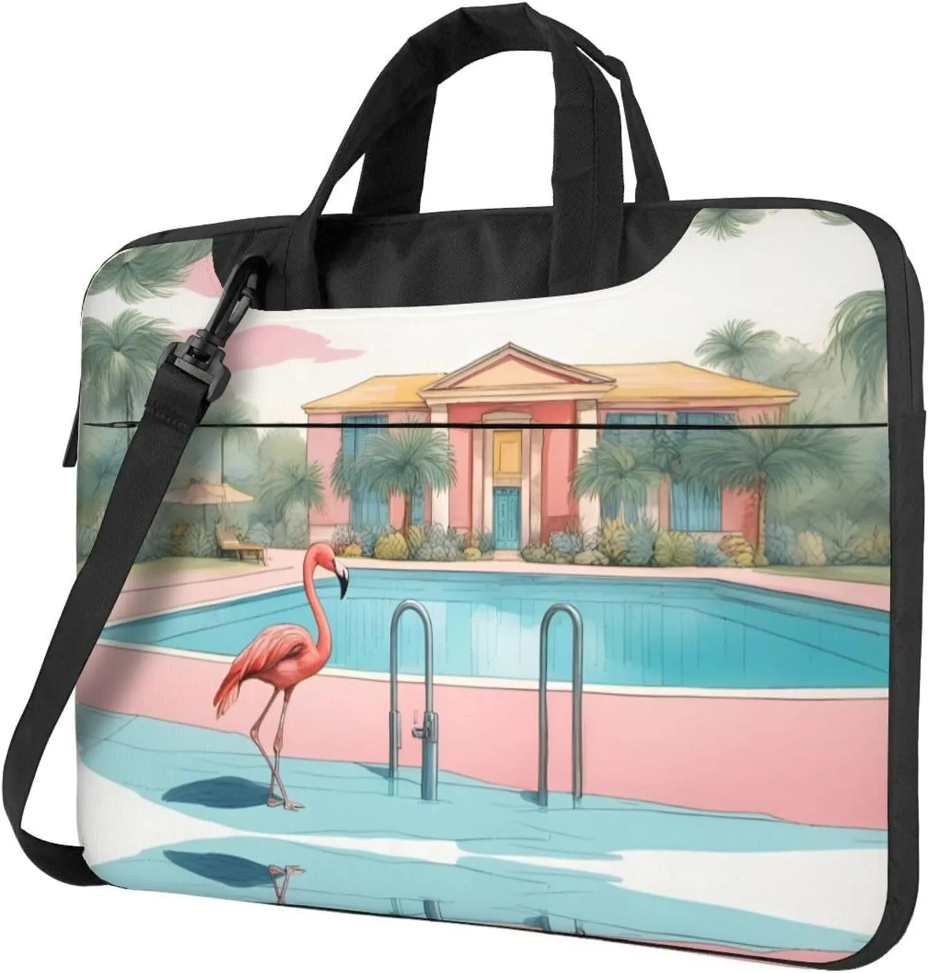 Flamingo and swimming pool pattern Fashionable and ultra-thin shoulder laptop bag Shockproof soft lining