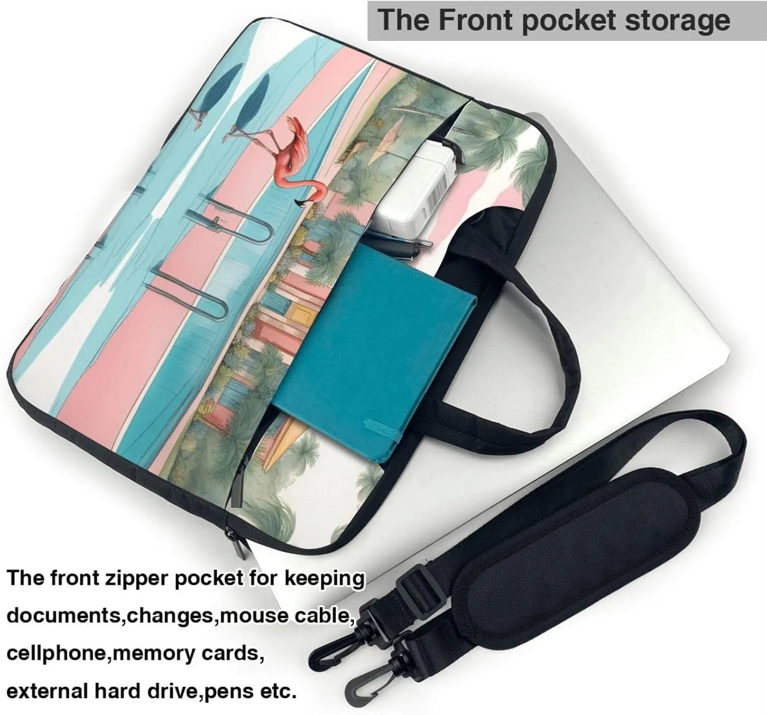 Flamingo and swimming pool pattern Fashionable and ultra-thin shoulder laptop bag Shockproof soft lining