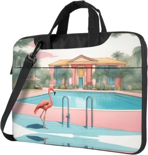 Flamingo and swimming pool pattern Fashionable and ultra-thin shoulder laptop bag Shockproof soft lining