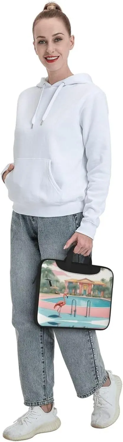 Flamingo and swimming pool pattern Fashionable and ultra-thin shoulder laptop bag Shockproof soft lining