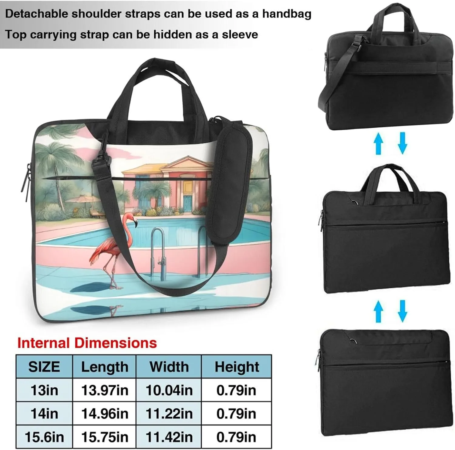 Flamingo and swimming pool pattern Fashionable and ultra-thin shoulder laptop bag Shockproof soft lining