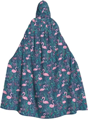 Floral Swan print Hooded cape for adults, Oversized Hooded Cloak with Bow Tie, Adult party dress cape