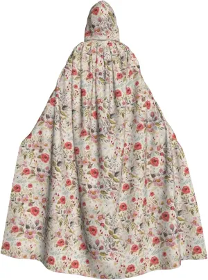 flower leaf print Hooded cape for adults, Oversized Hooded Cloak with Bow Tie, Adult party dress cape