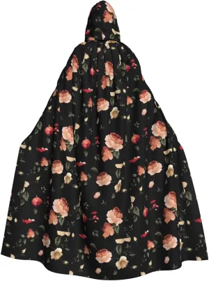Flowers (2) print Hooded cape for adults, Oversized Hooded Cloak with Bow Tie, Adult party dress cape