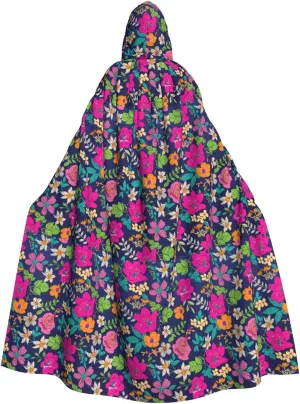 Flowers (3) print Hooded cape for adults, Oversized Hooded Cloak with Bow Tie, Adult party dress cape