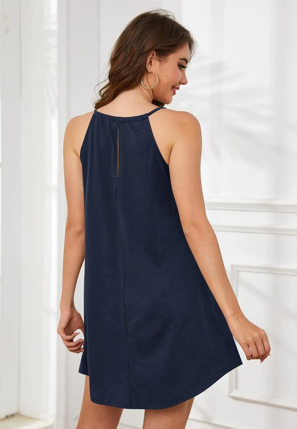 For G and PL Women's Summer Halter Sundress Sleeveless Mini Beach Dress with Pockets
