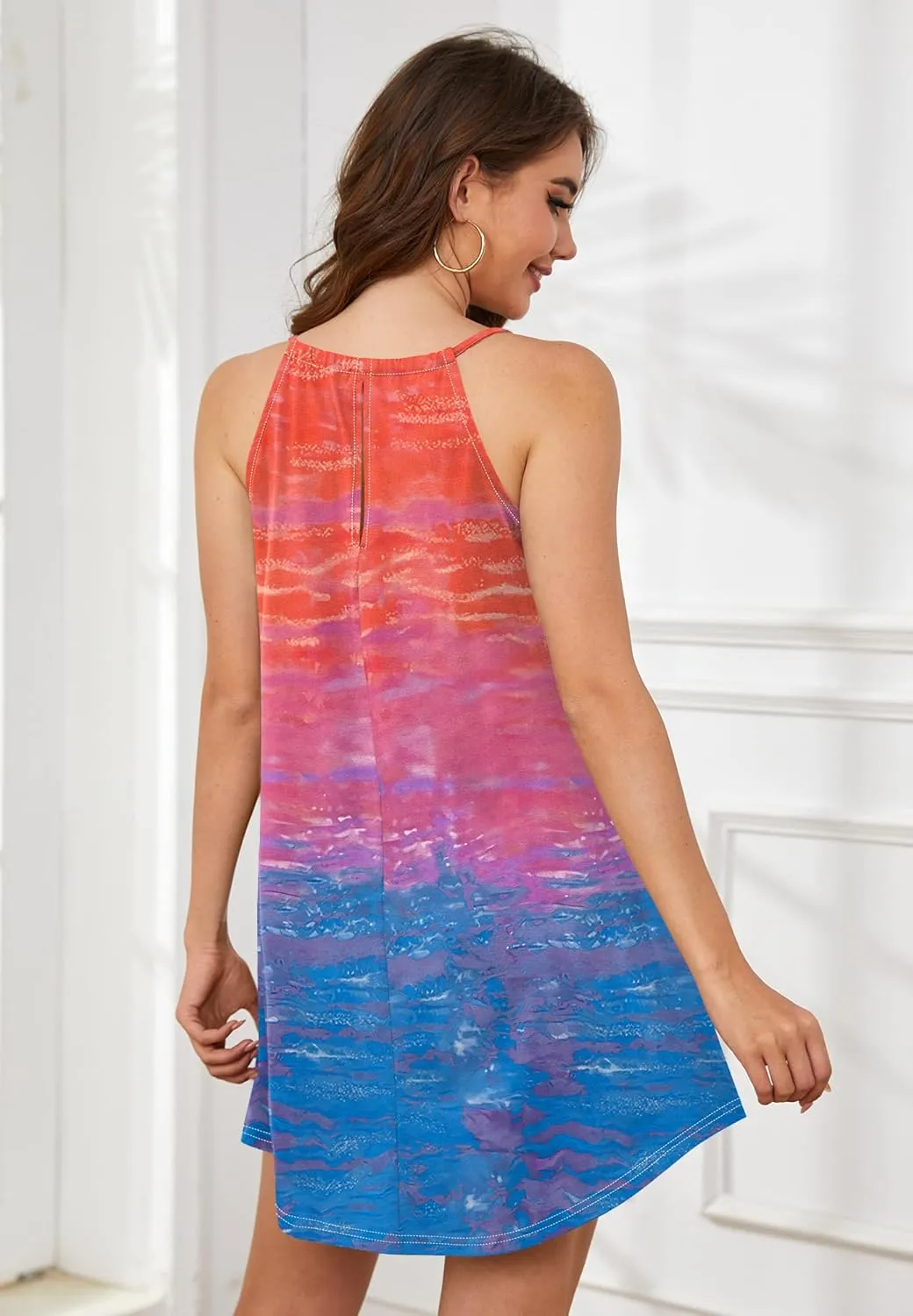 For G and PL Women's Summer Halter Sundress Sleeveless Mini Beach Dress with Pockets