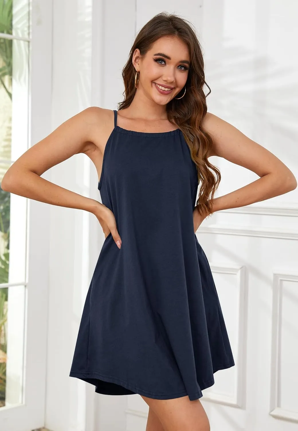 For G and PL Women's Summer Halter Sundress Sleeveless Mini Beach Dress with Pockets