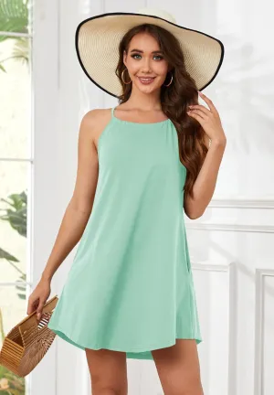 For G and PL Women's Summer Halter Sundress Sleeveless Mini Beach Dress with Pockets