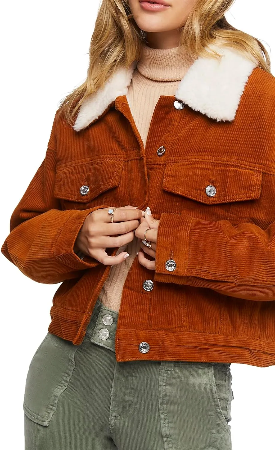 Forever 21 Women's Cotton Faux Shearling Jacket