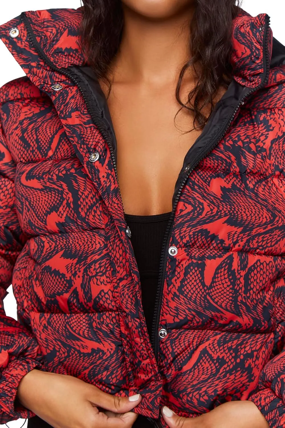 Forever 21 Women's Snake Print Hooded Puffer Jacket