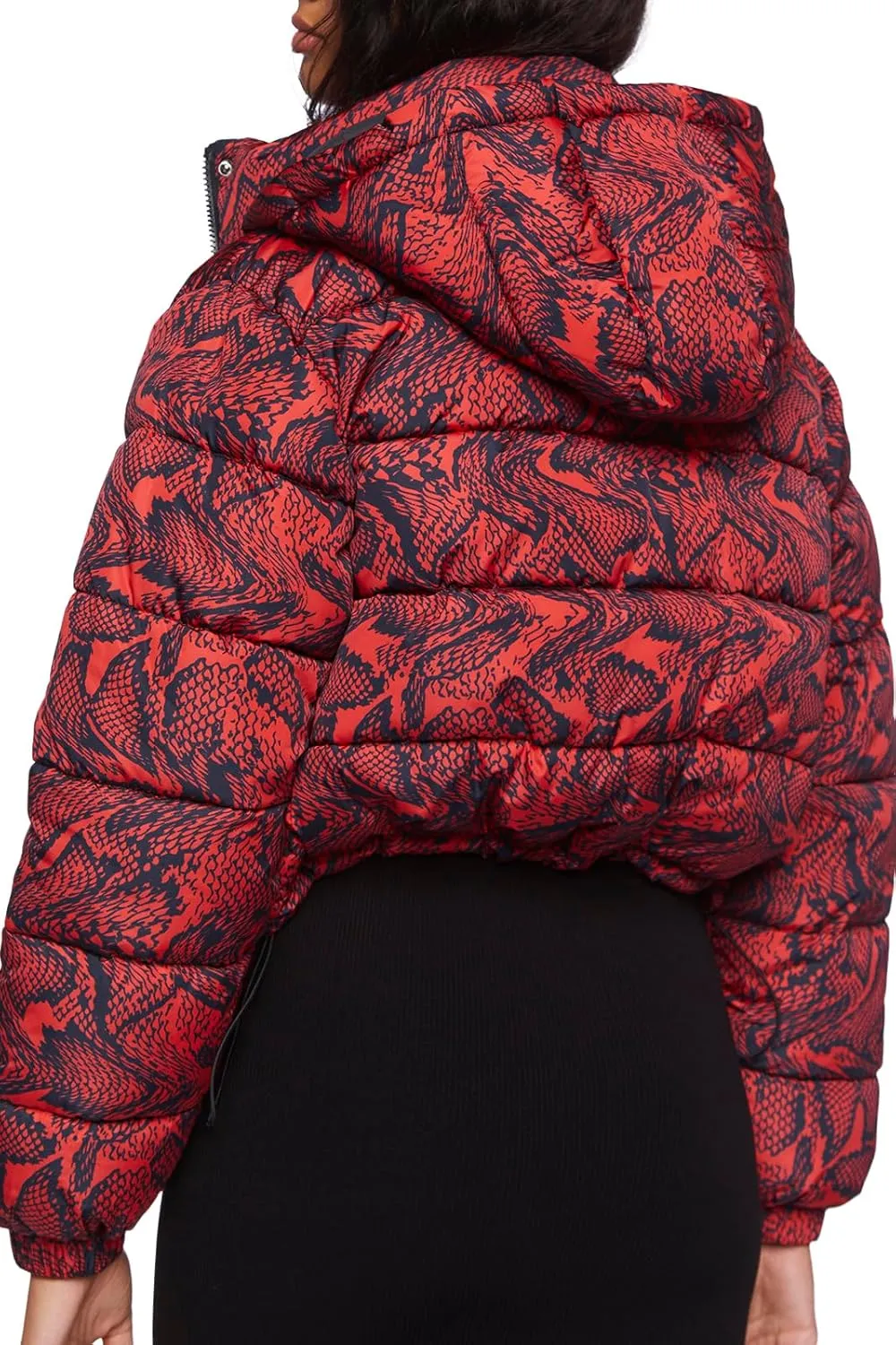 Forever 21 Women's Snake Print Hooded Puffer Jacket