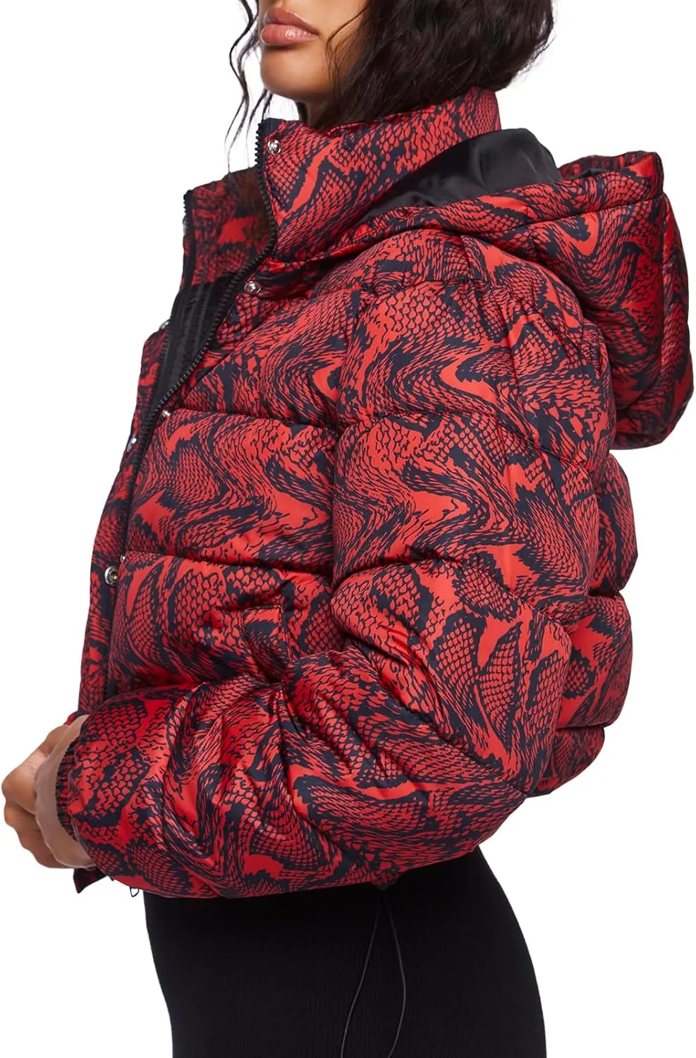 Forever 21 Women's Snake Print Hooded Puffer Jacket
