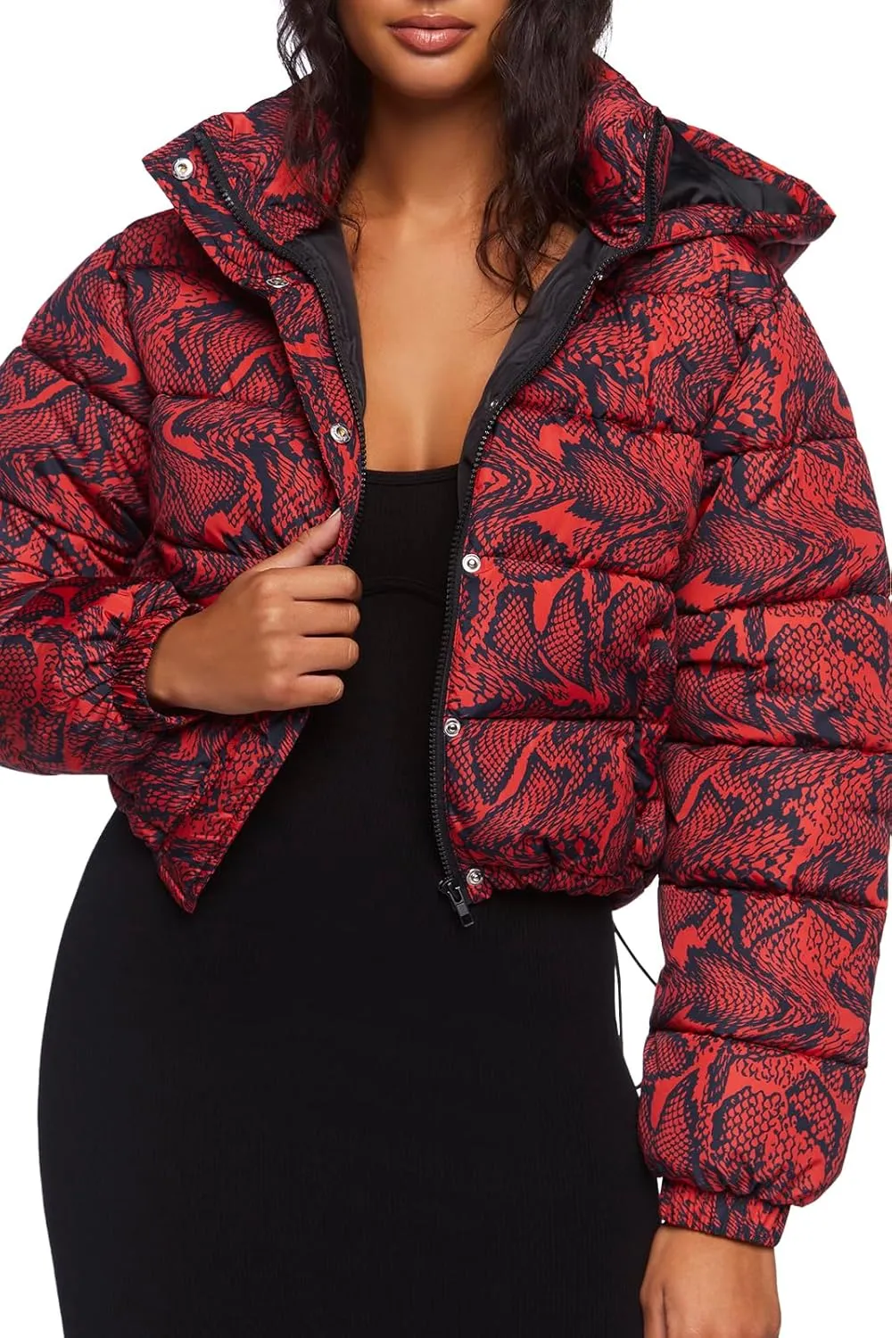 Forever 21 Women's Snake Print Hooded Puffer Jacket