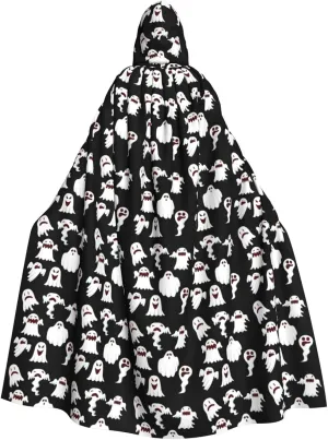 Funny White Ghost print Hooded cape for adults, Oversized Hooded Cloak with Bow Tie, Adult party dress cape