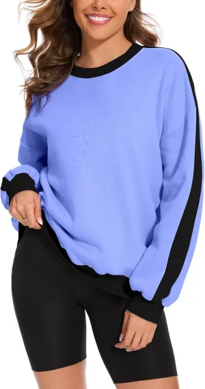 FUPHINE 2024 Women's Colour Blocking Fleece Oversized Warm Trendy Fall Winter Fashion Sweatshirt