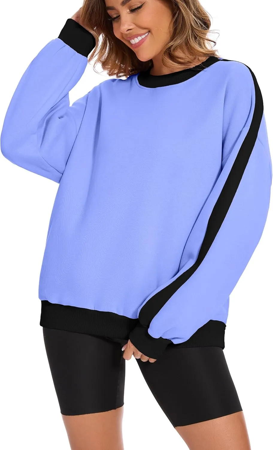 FUPHINE 2024 Women's Colour Blocking Fleece Oversized Warm Trendy Fall Winter Fashion Sweatshirt