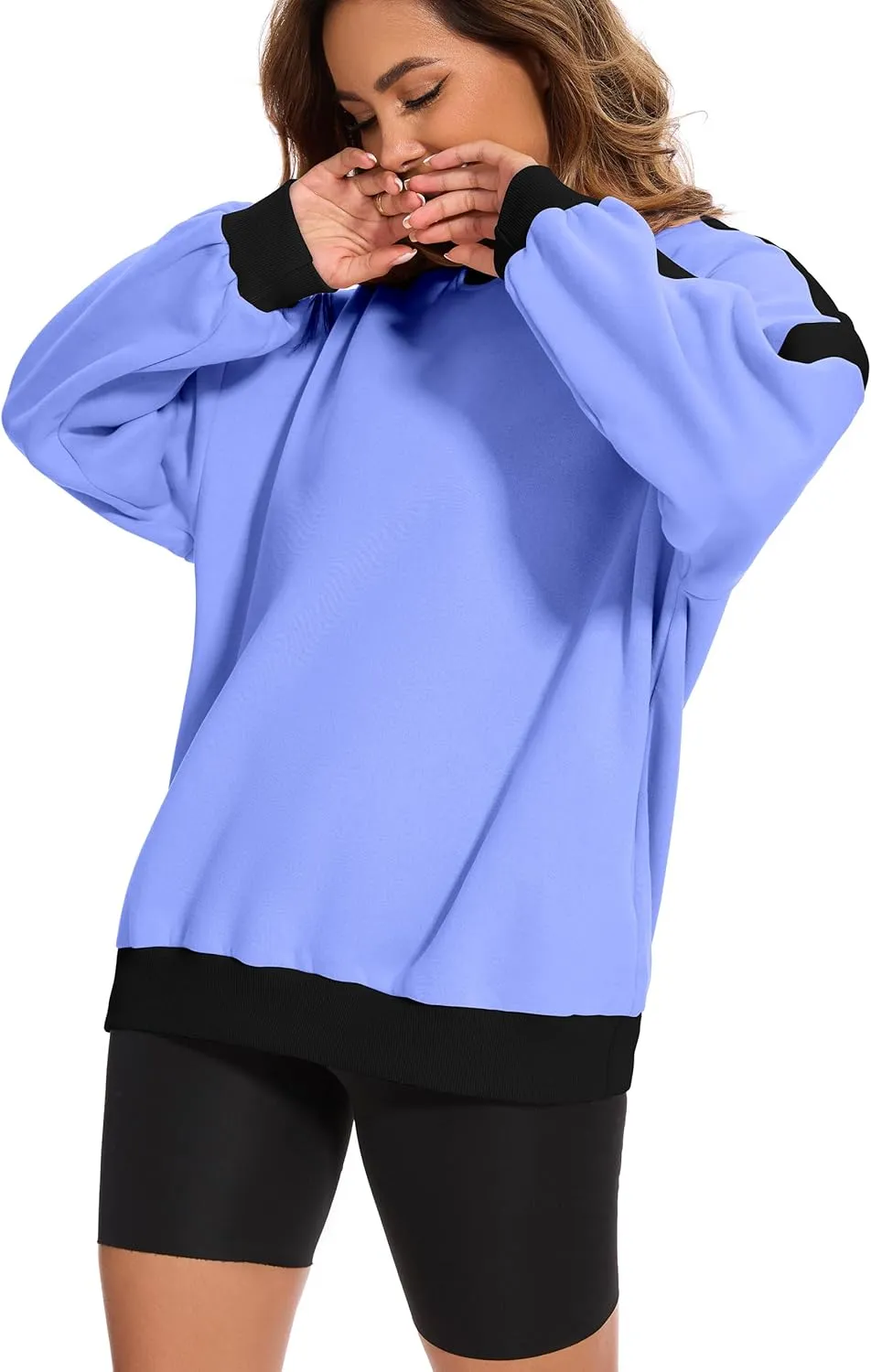 FUPHINE 2024 Women's Colour Blocking Fleece Oversized Warm Trendy Fall Winter Fashion Sweatshirt