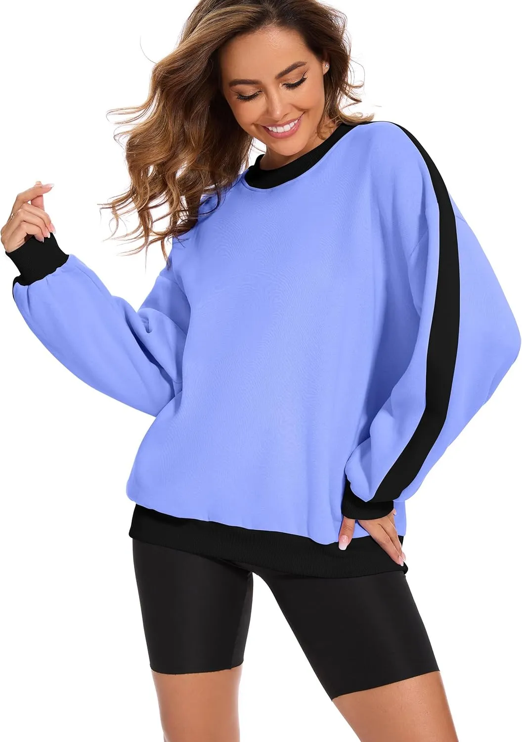 FUPHINE 2024 Women's Colour Blocking Fleece Oversized Warm Trendy Fall Winter Fashion Sweatshirt