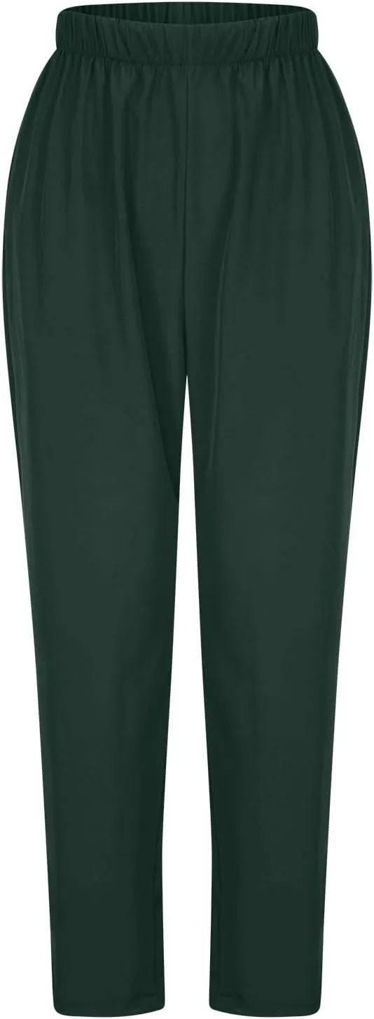 FZYLQY Women's Straight Leg Long Pants 2024 Fall Dressy Fashion Elastic High Waist Casual Trousers Solid Pull On Work Pants