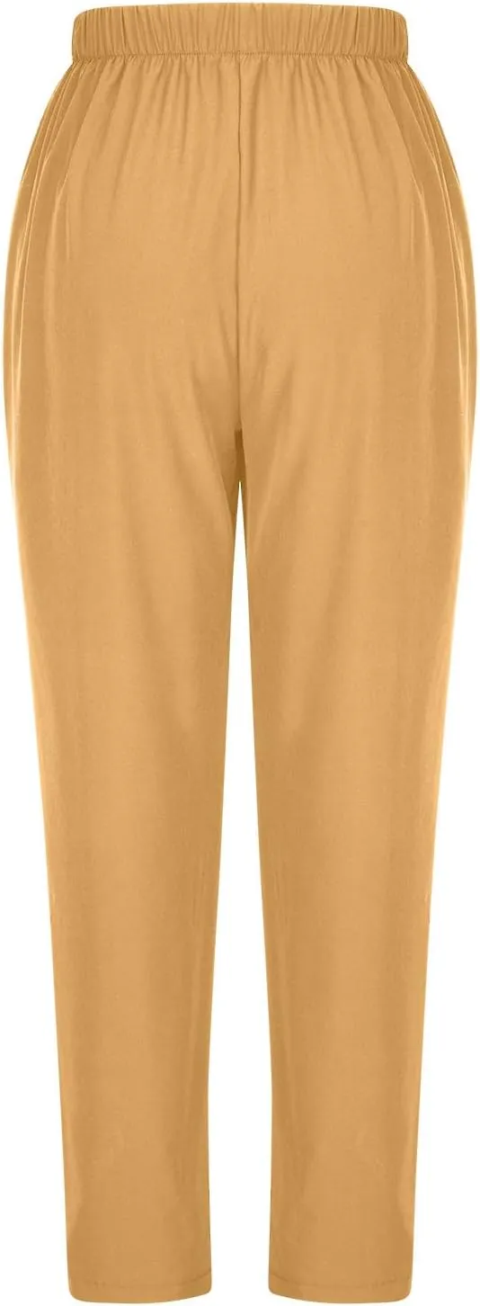 FZYLQY Women's Straight Leg Long Pants 2024 Fall Dressy Fashion Elastic High Waist Casual Trousers Solid Pull On Work Pants