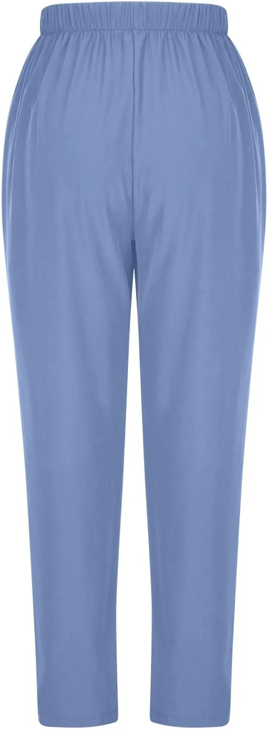 FZYLQY Women's Straight Leg Long Pants 2024 Fall Dressy Fashion Elastic High Waist Casual Trousers Solid Pull On Work Pants