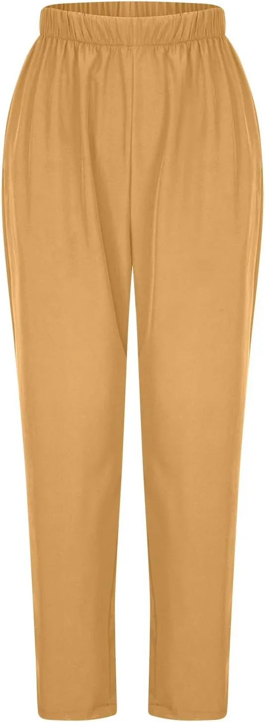 FZYLQY Women's Straight Leg Long Pants 2024 Fall Dressy Fashion Elastic High Waist Casual Trousers Solid Pull On Work Pants