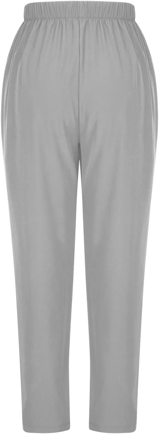 FZYLQY Women's Straight Leg Long Pants 2024 Fall Dressy Fashion Elastic High Waist Casual Trousers Solid Pull On Work Pants