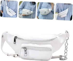 GALPADA Fashionable Women's Fanny Pack Pu Leather Waist Bag Double Pocket Crossbody Bag Chain