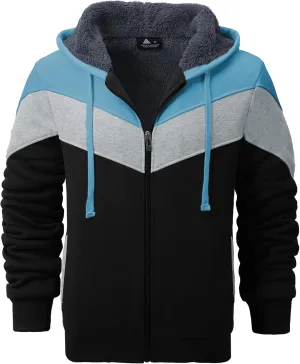 GEEK LIGHTING Mens Fleece Hoodies Zip Up Color Block Thick Winter Hooded Sweatshirt