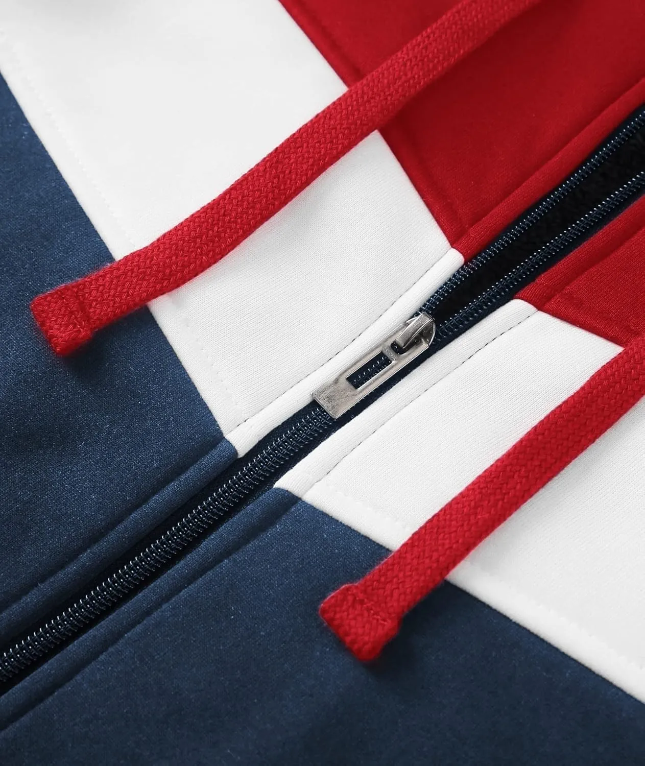 GEEK LIGHTING Mens Fleece Hoodies Zip Up Color Block Thick Winter Hooded Sweatshirt