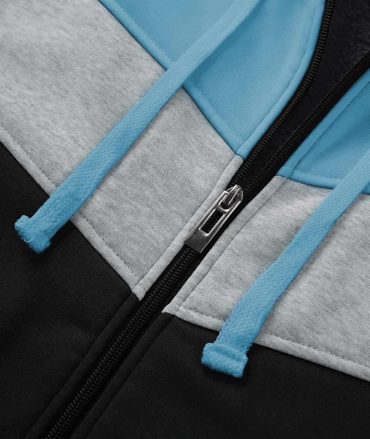 GEEK LIGHTING Mens Fleece Hoodies Zip Up Color Block Thick Winter Hooded Sweatshirt