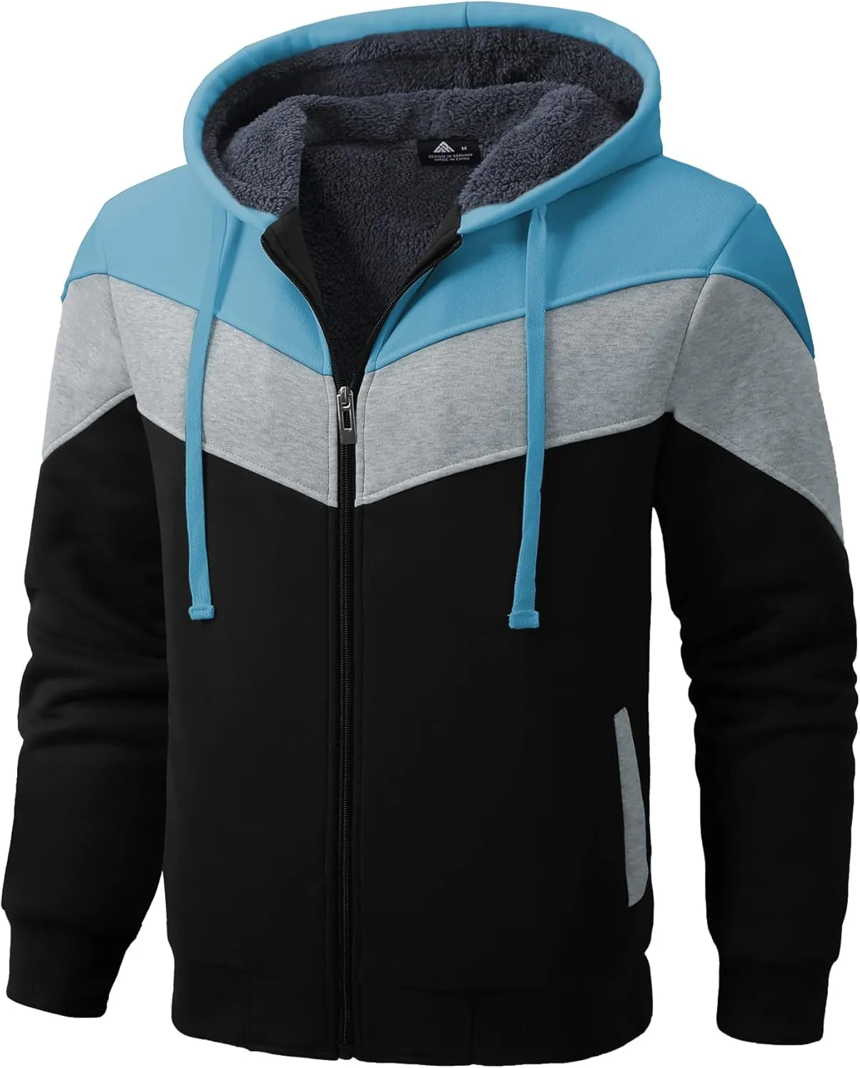 GEEK LIGHTING Mens Fleece Hoodies Zip Up Color Block Thick Winter Hooded Sweatshirt