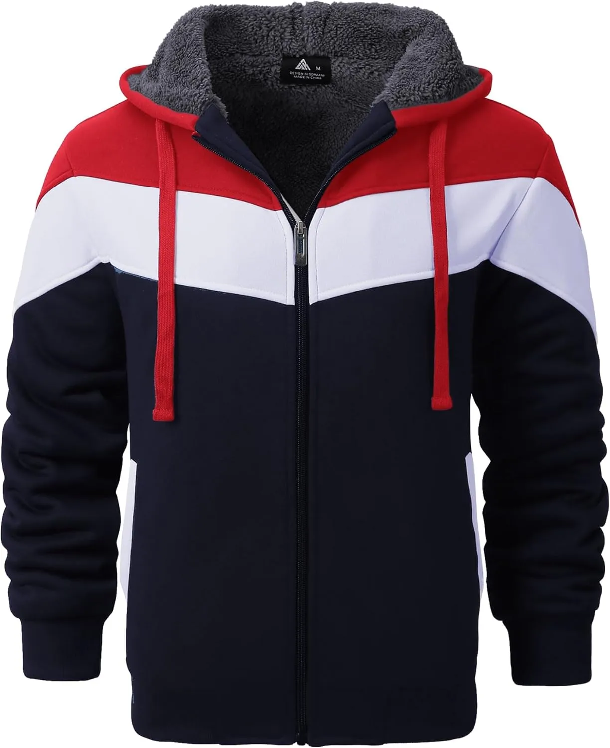 GEEK LIGHTING Mens Fleece Hoodies Zip Up Color Block Thick Winter Hooded Sweatshirt