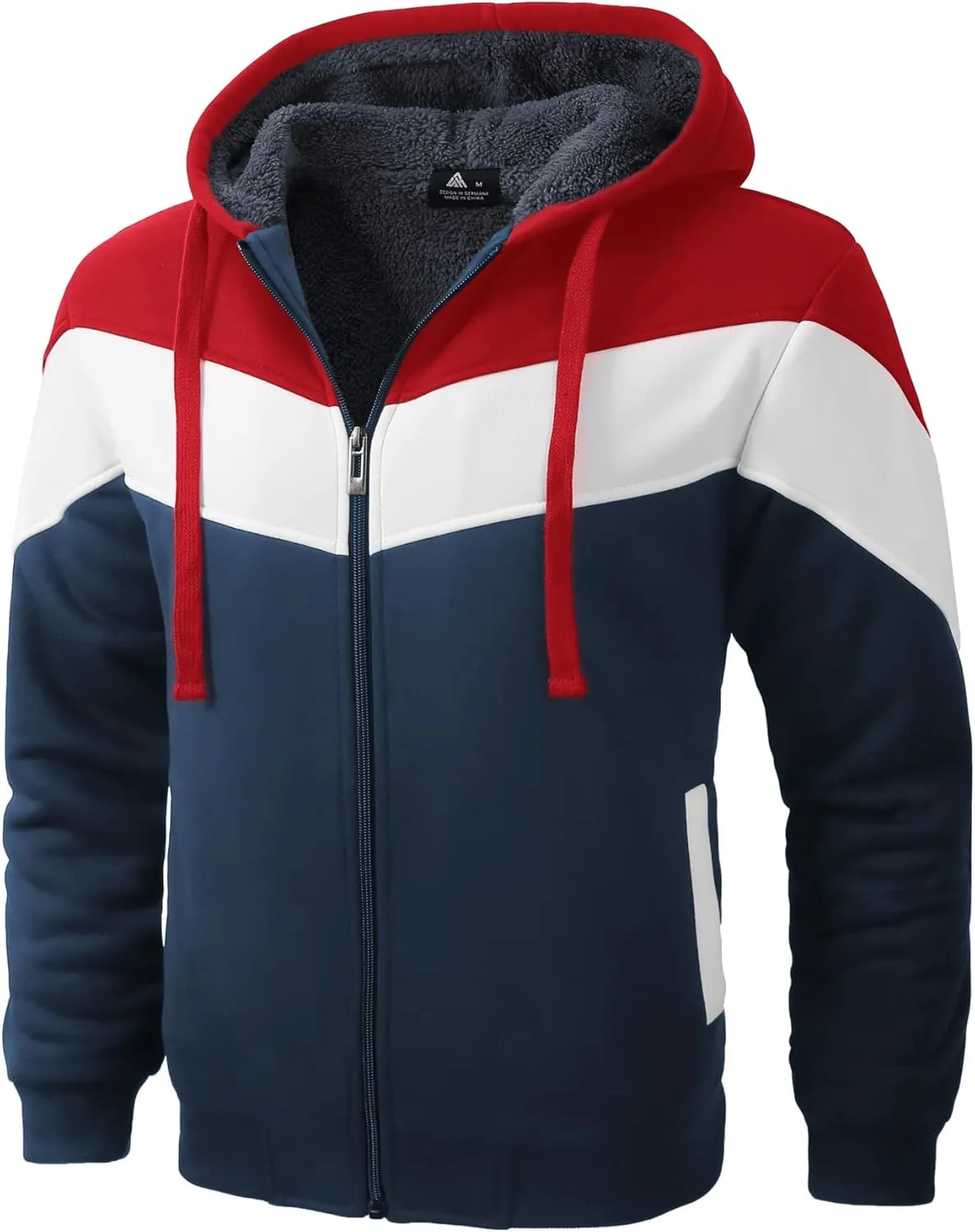 GEEK LIGHTING Mens Fleece Hoodies Zip Up Color Block Thick Winter Hooded Sweatshirt