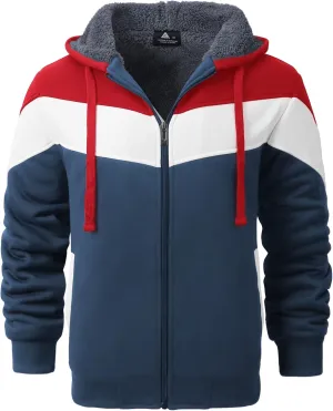 GEEK LIGHTING Mens Fleece Hoodies Zip Up Color Block Thick Winter Hooded Sweatshirt