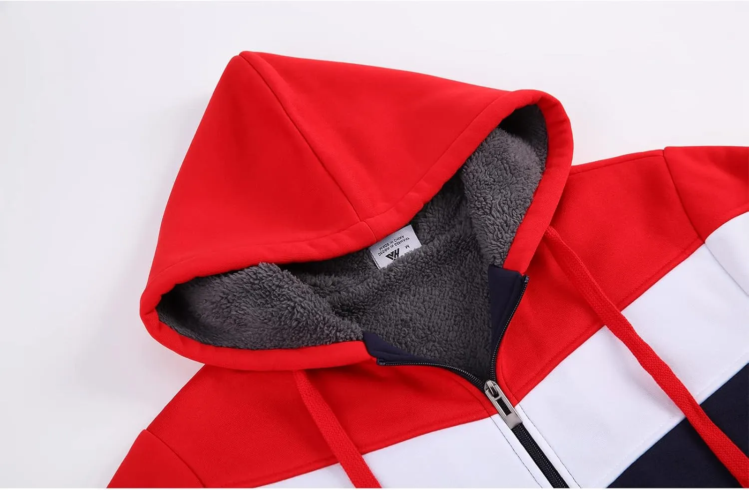 GEEK LIGHTING Mens Fleece Hoodies Zip Up Color Block Thick Winter Hooded Sweatshirt