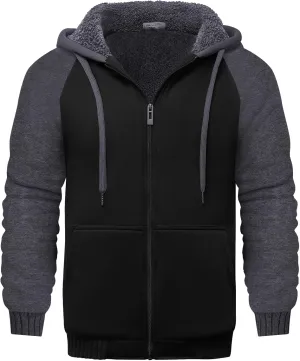 GEEK LIGHTING Mens Fleece-Lined Zip Up Hoodie, Thick Hooded Jacket Winter Warm Athletic Sweatshirt
