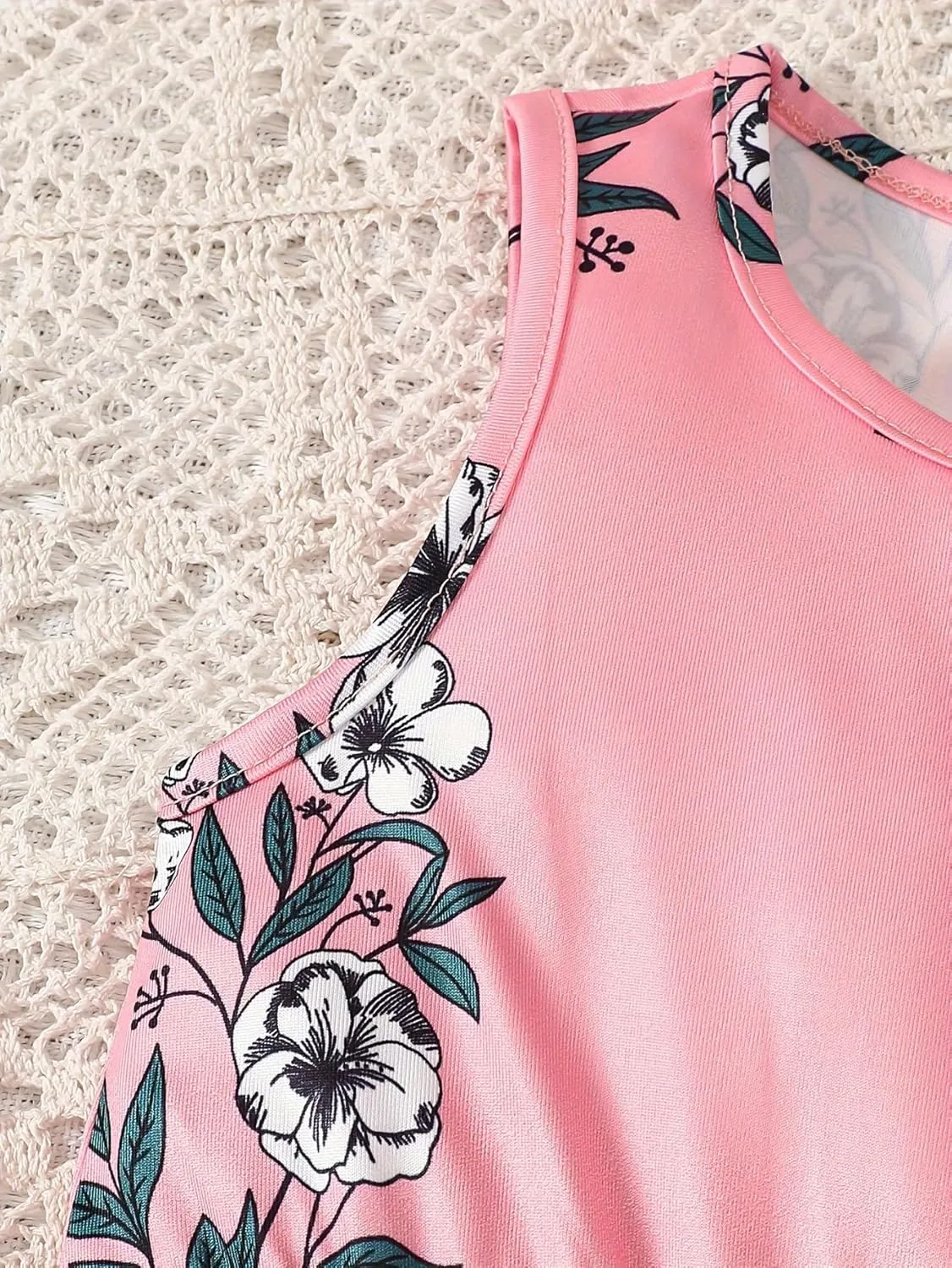 Girls 3 Pieces Floral Rompers Overall Elastic Waist Sleeveless Romper Jumpsuits 4-12Y