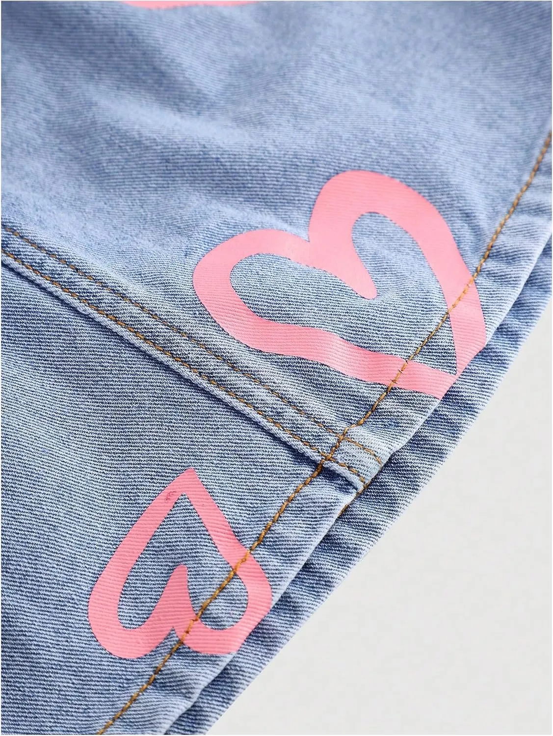 Girl's Cute Heart Print Denim Skirt Y2k Elastic High Waisted A Line Jean Skirts
