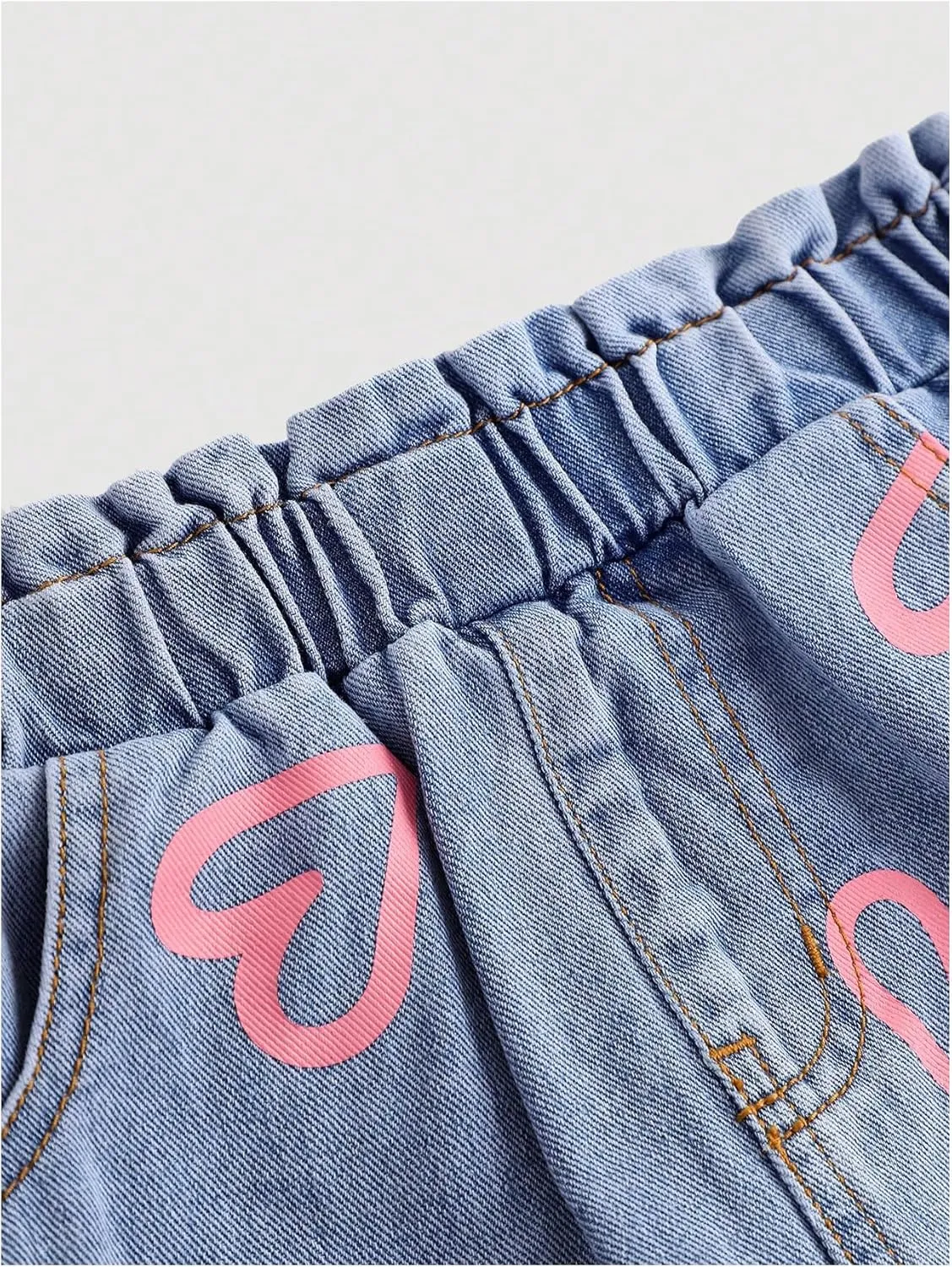 Girl's Cute Heart Print Denim Skirt Y2k Elastic High Waisted A Line Jean Skirts