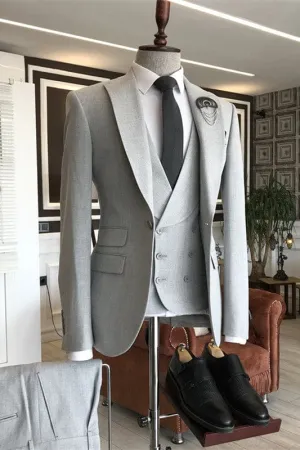 Gray Peaked Lapel Three Pieces Business Suits One Button Slim Fit Wedding Suits