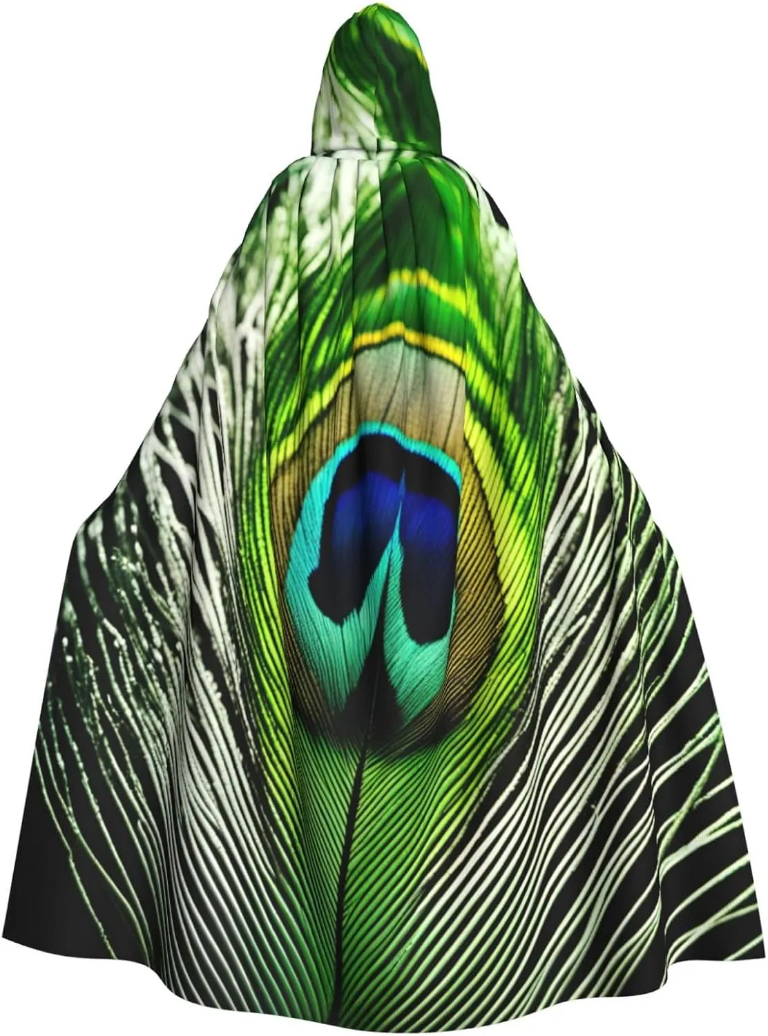 Green Peacock Feather print Hooded cape for adults, Oversized Hooded Cloak with Bow Tie, Adult party dress cape